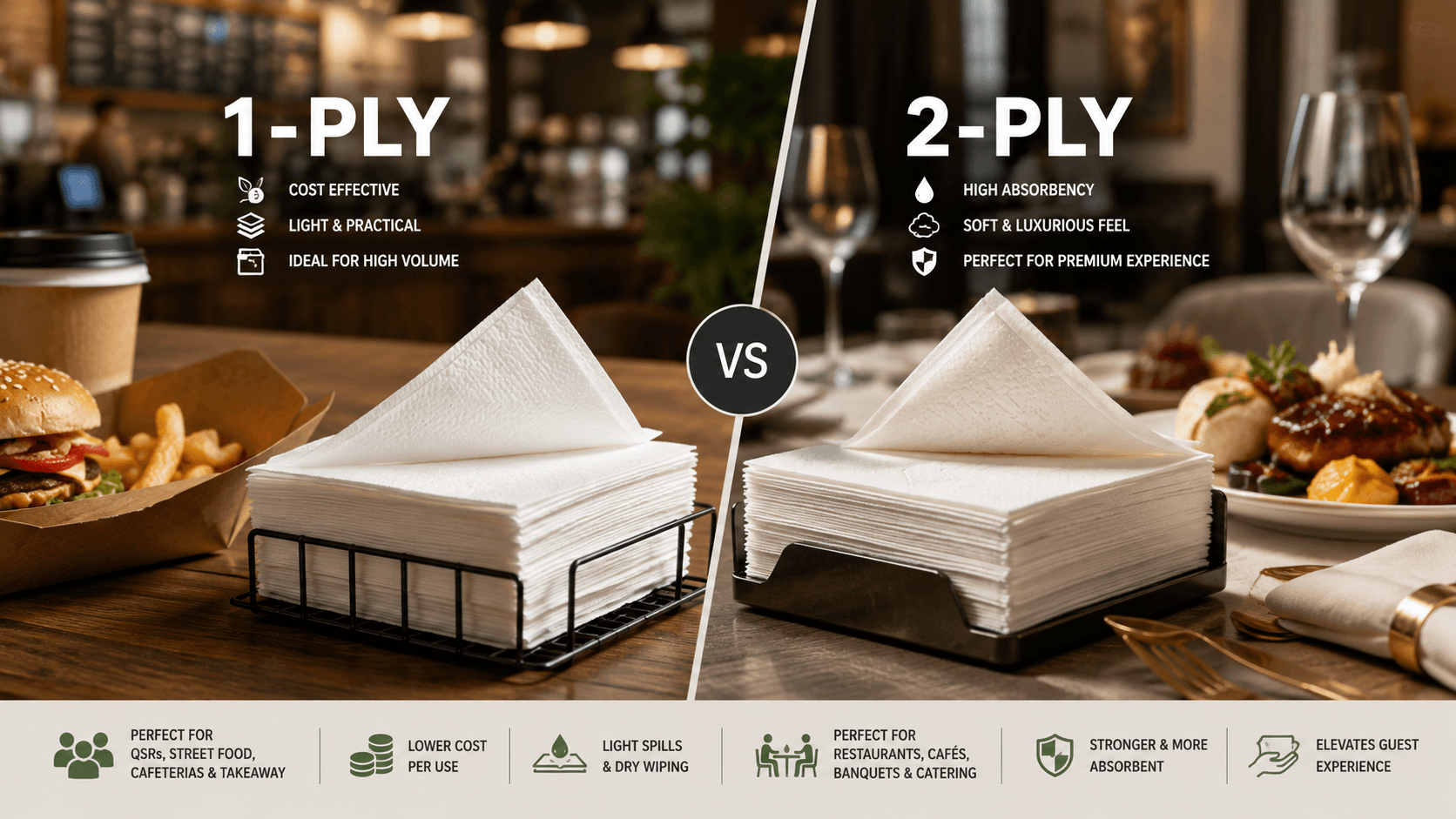 1-Ply vs. 2-Ply Paper Napkins: How to Choose the Right Tissue for Your Restaurant or Café